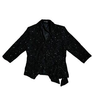 Jkara Sequin Jacket Womens L Black Swiftie‎ Faux Wrap Tie Whimsigoth Classic 90s